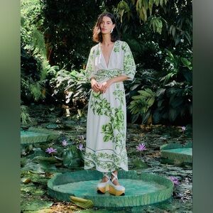 FARM Rio Green Floral Midi Dress